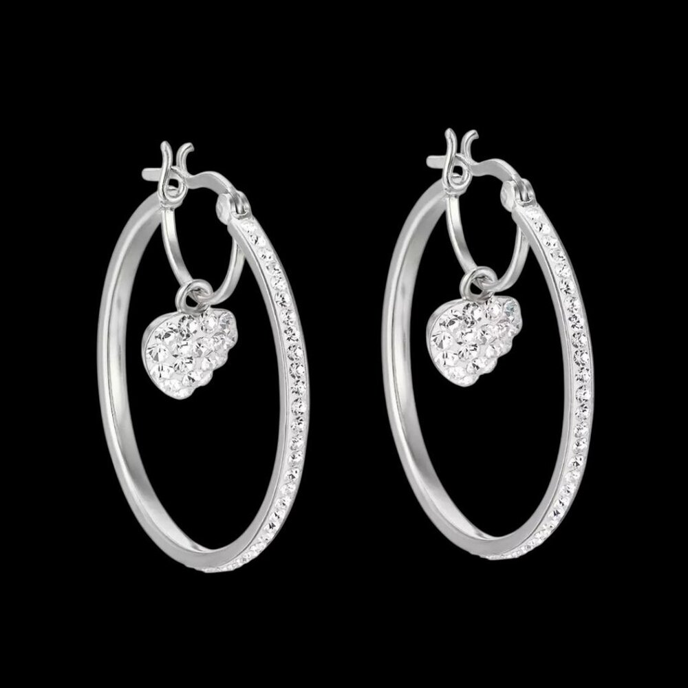Sterling Silver Crystal Hoops Dangle Heart Earrings Sparkle Missing 1 Stone Gift